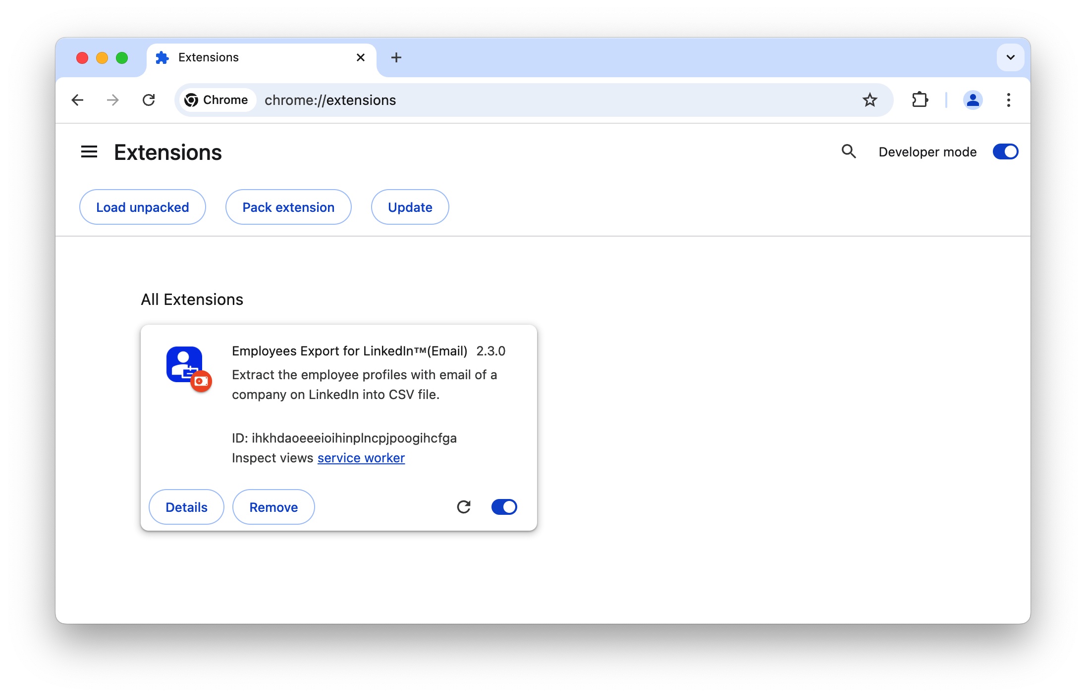 LinkedIn Company Employees Exporter chrome extension install done